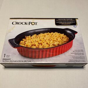 Crock Pot Non-Stick Stoneware Casserole Dish Non-Electric Cookware Red New